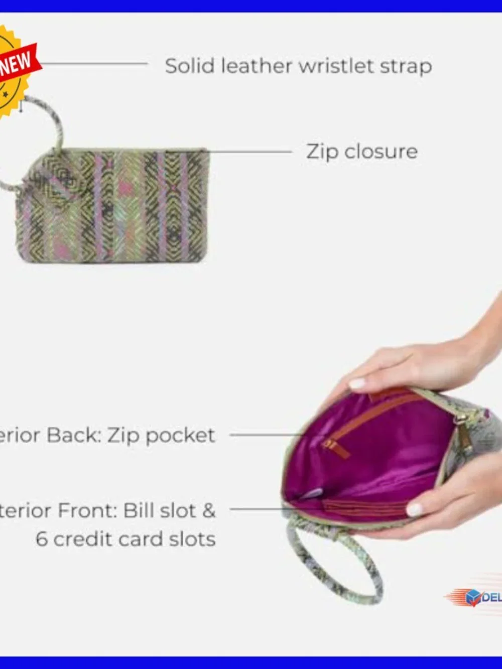 Leather Wristlet Clutch with Card Slots and Zippered Pocket